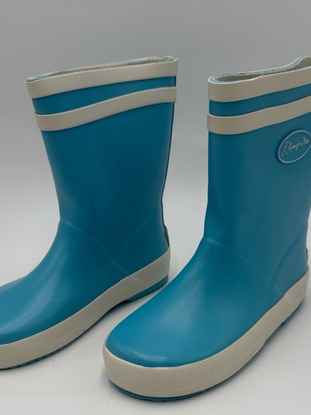 Kids Blue Rain Boots with Cream Trim Size 10